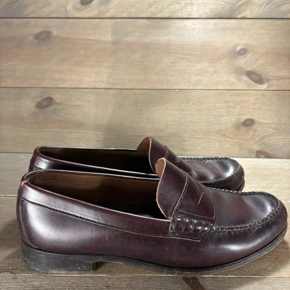 JL coombs mens size 9 wide E shoes brown burgundy leather comfort work loafers
